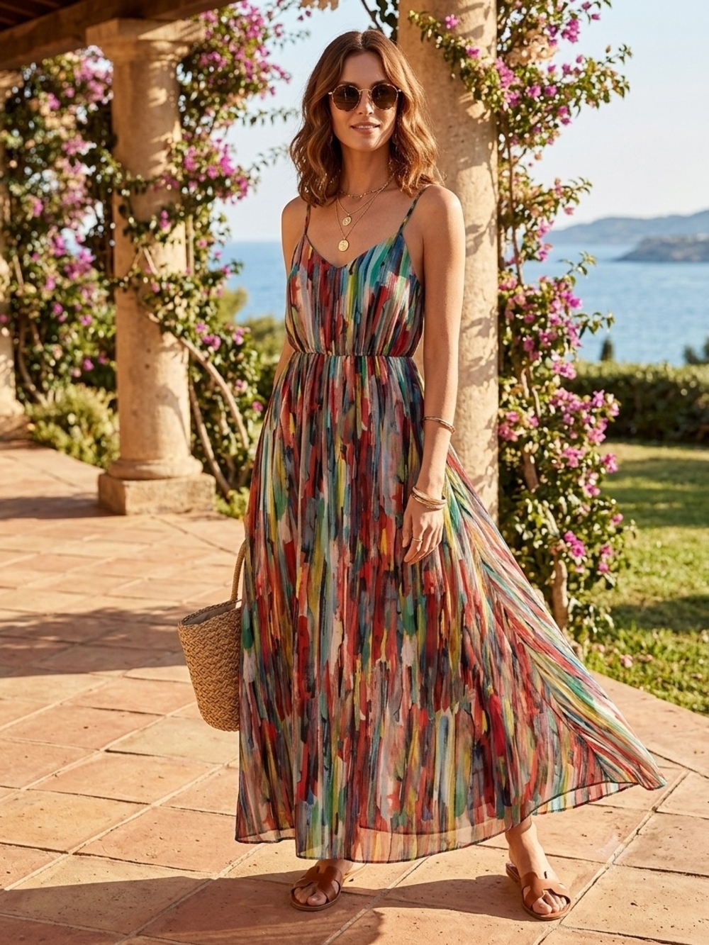 Jack by BB Dakota Multicolor Watercolor Stripe Maxi Dress